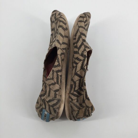 Toms Chevron Print Canvas Ballet Flats Size 8.5 Womens Tan Brown Black Slip On - Picture 4 of 7